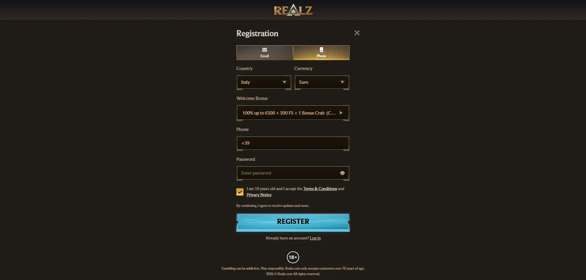 Come registrarsi e richiedere il bonus su Realz Casino Italia